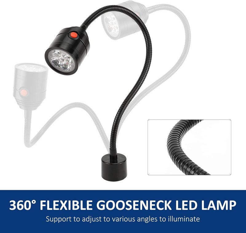 Deeffe Magnetic Work Light, LED Machine Light with Flexible Gooseneck and Magnetic Base, Shop Tool Lamp for Lathe, Work Bench, Sewing Machine, Grill, Industrial Lighting Black - Image 5